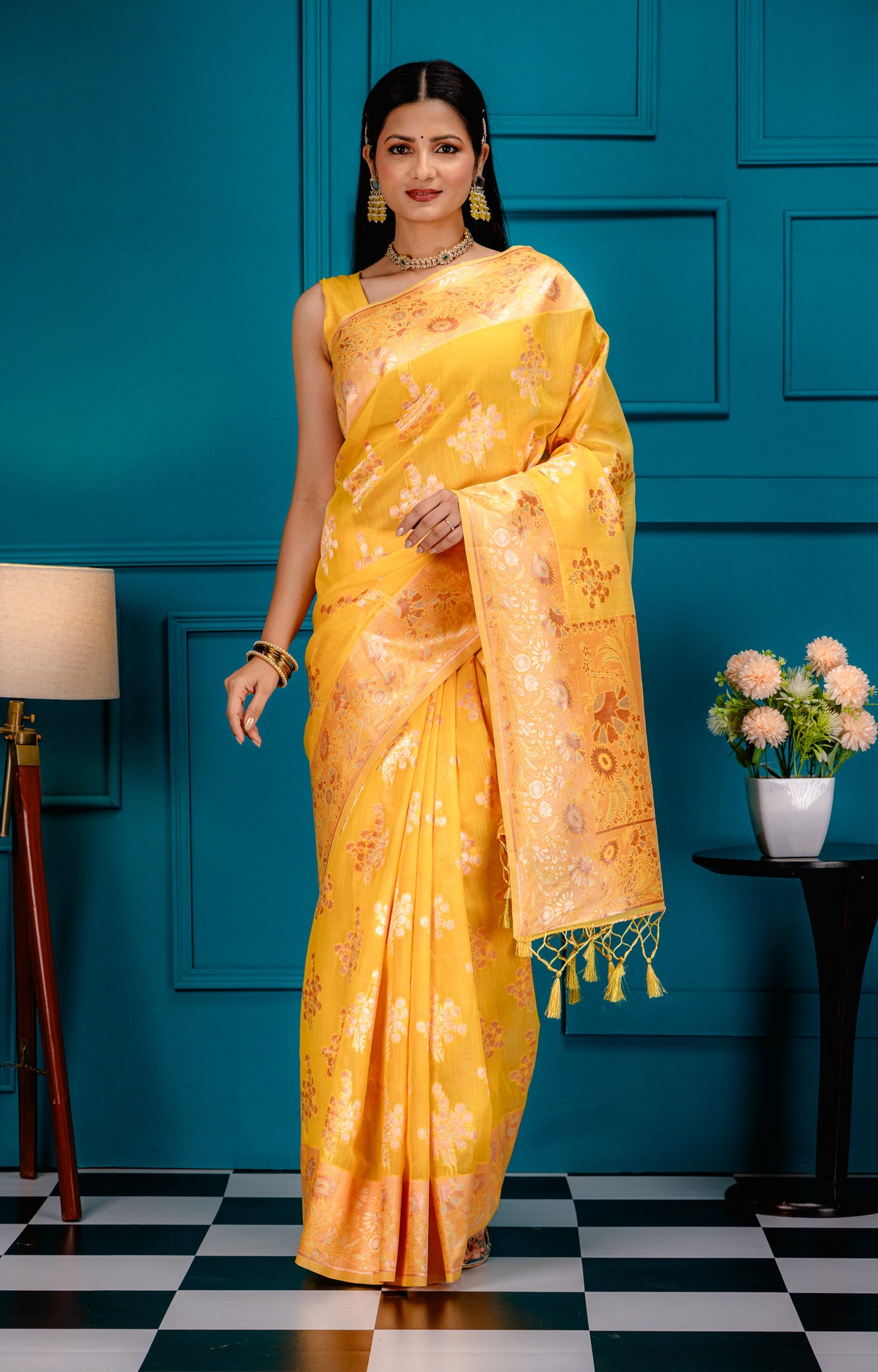 Mimosa Women's Woven Design Banarasi Style Art Silk Saree With Blouse Piece : SA00001806GDFREE