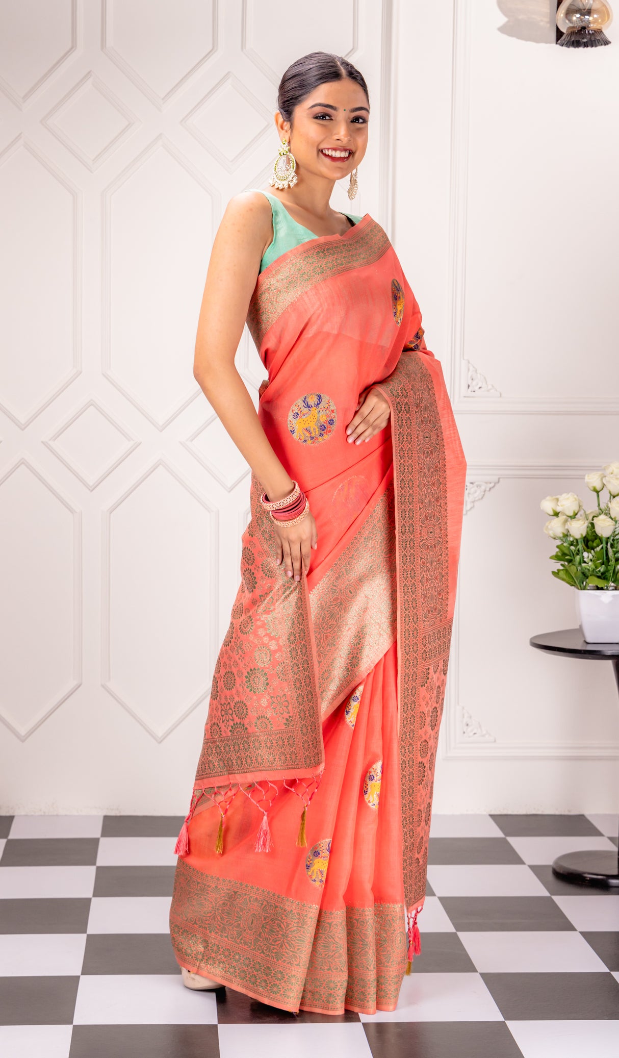 Mimosa Women's Woven Design Banarasi Style Art Silk Saree With Blouse Piece : SA00001758GJFREE