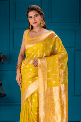 Mimosa Women's Woven Design Banarasi Style Art Silk Saree With Blouse Piece : SA00001766GDFREE