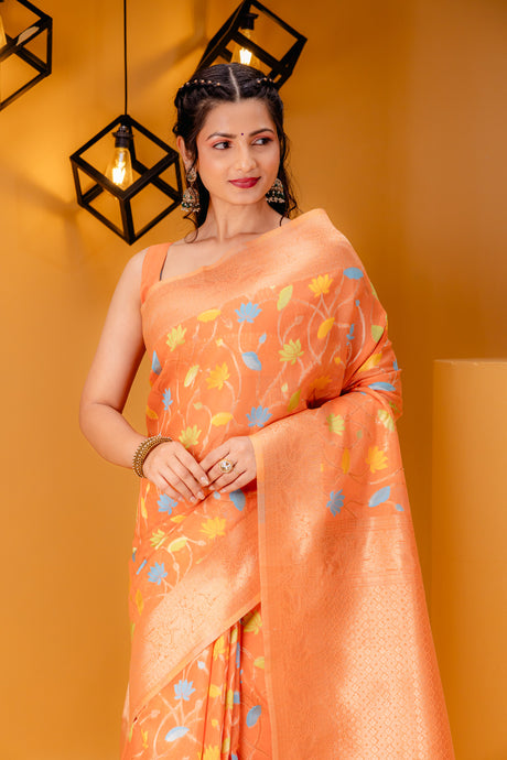 Mimosa Women's Woven Design Banarasi Style Art Silk Saree With Blouse Piece : SA00001602PCFREE