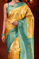 Mimosa Women's Woven Design Kanjivaram Style Art Silk Saree With Blouse Piece : SA00001784GDFREE