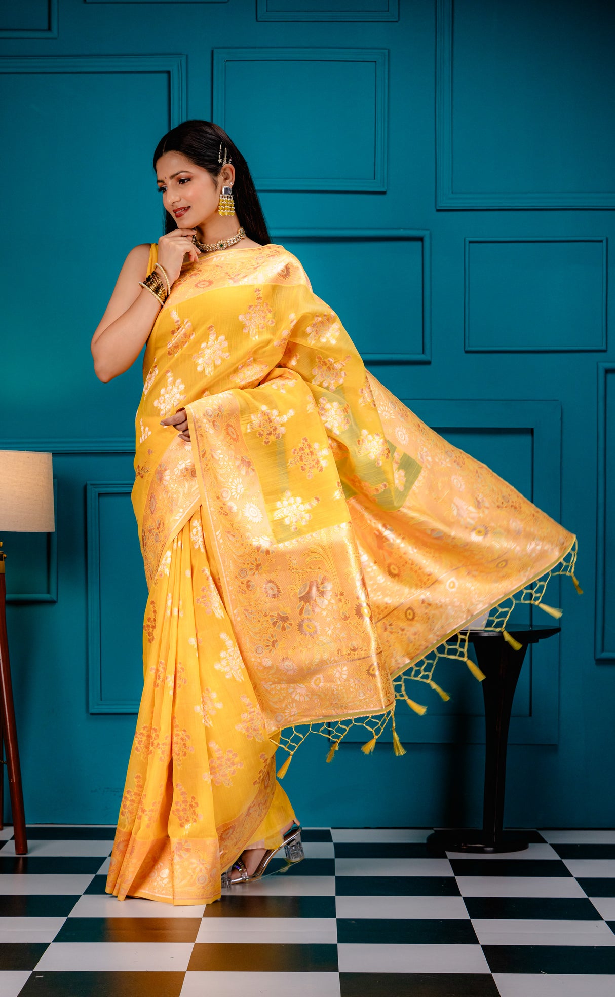 Mimosa Women's Woven Design Banarasi Style Art Silk Saree With Blouse Piece : SA00001806GDFREE