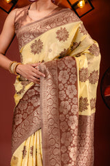 Mimosa Women's Woven Design Banarasi Style Art Silk Saree With Blouse Piece : SA00001590YLWFREE