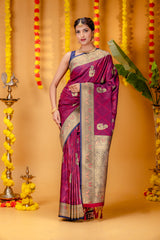 Mimosa Women's Woven Design Kanjivaram Style Art Silk Saree With Blouse Piece : SA00001648WNFREE