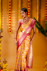 Mimosa Women's Woven Design Kanjivaram Style Art Silk Saree With Blouse Piece : SA00001827GDFREE