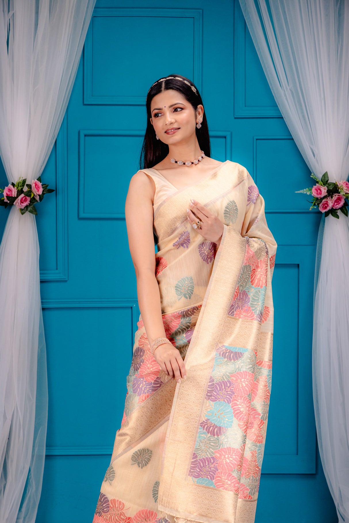 Mimosa Women's Woven Design Banarasi Style Art Silk Saree With Blouse Piece : SA00001787GDFREE