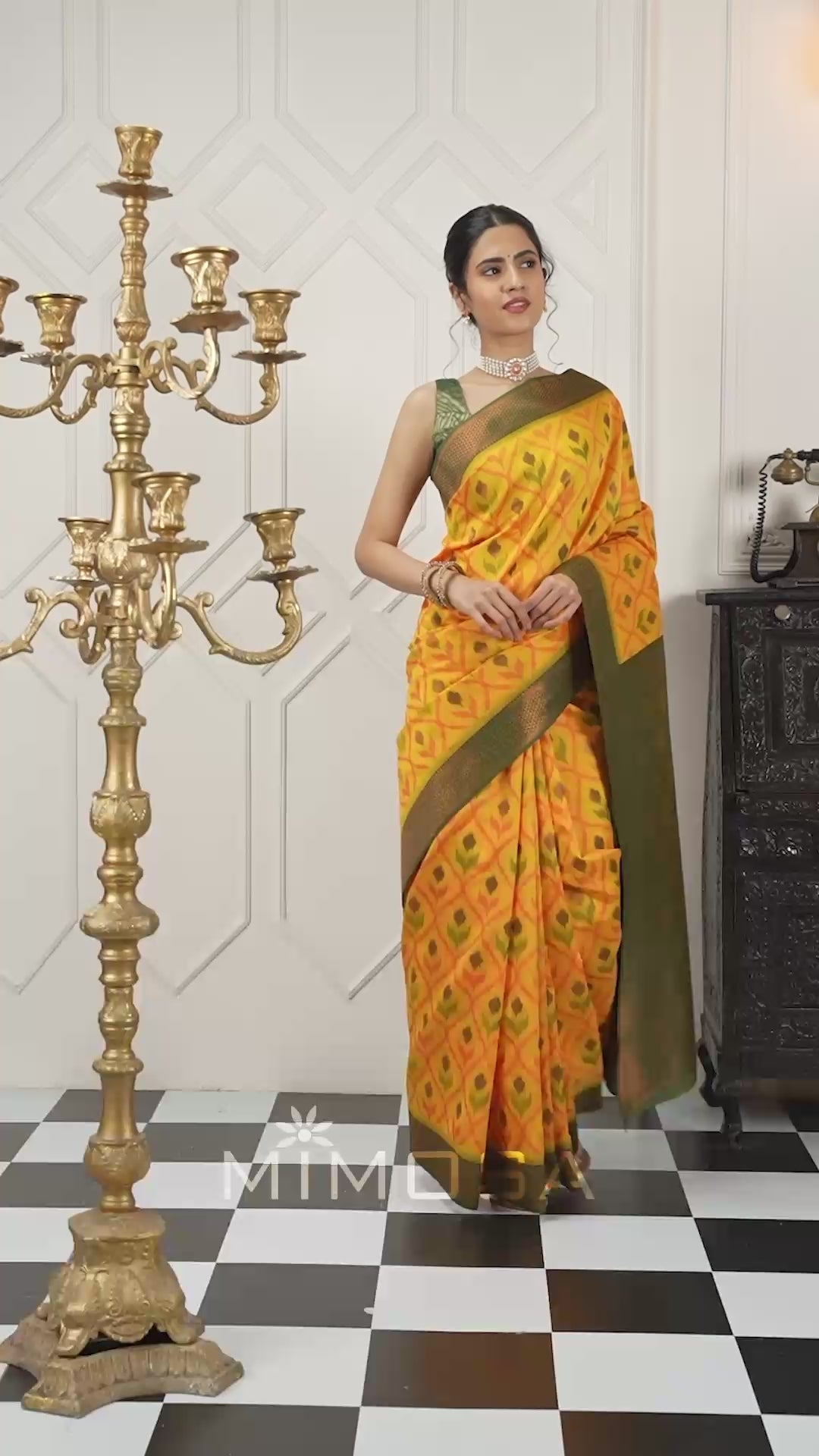 Mimosa Women's Woven Design Pochampally Style Art Silk Saree With Blouse Piece : SA00001953GDFREE