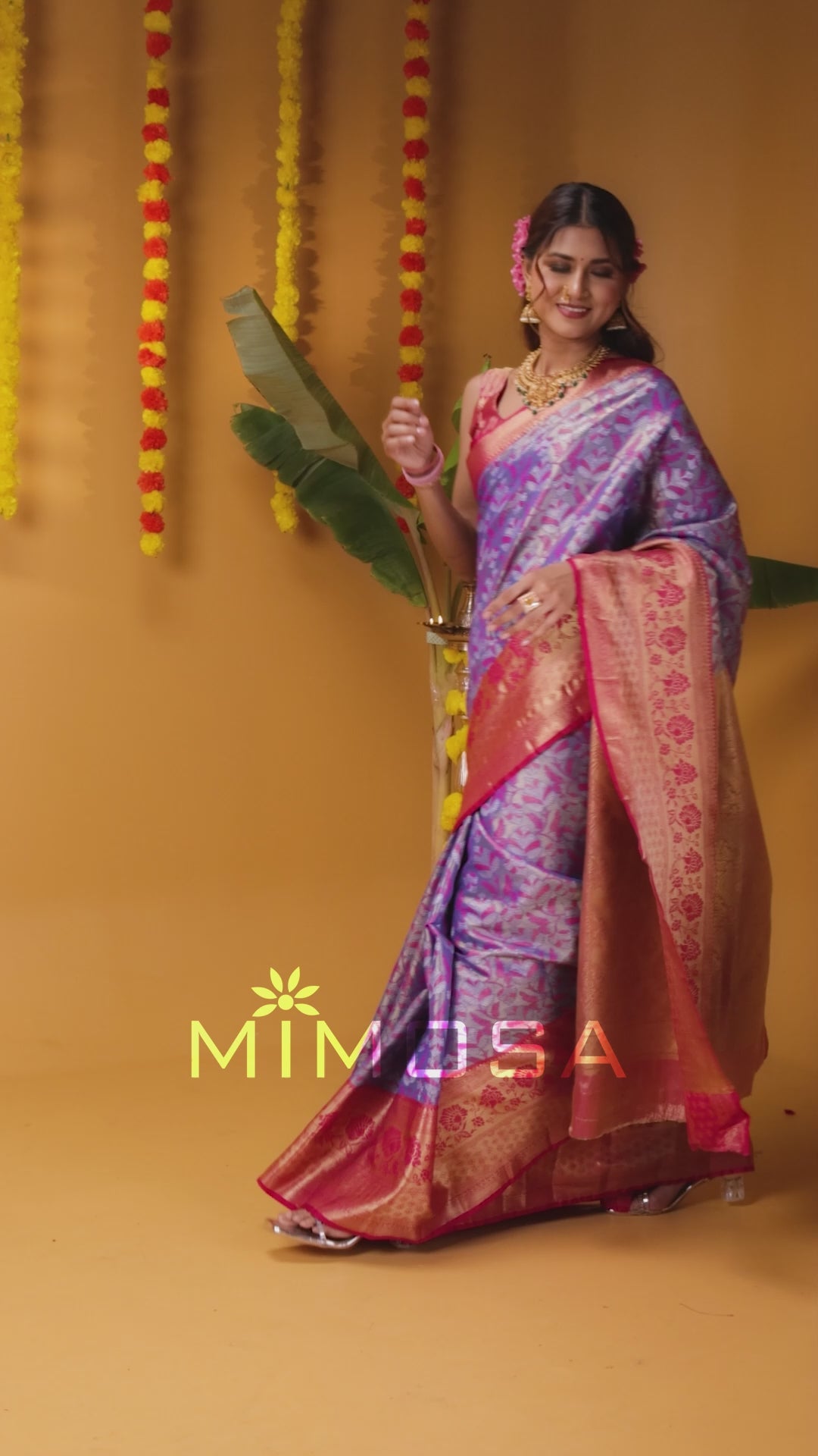 Mimosa Women's Woven Design Kanjivaram Style Art Silk Saree With Blouse Piece : SA00001810RBFREE