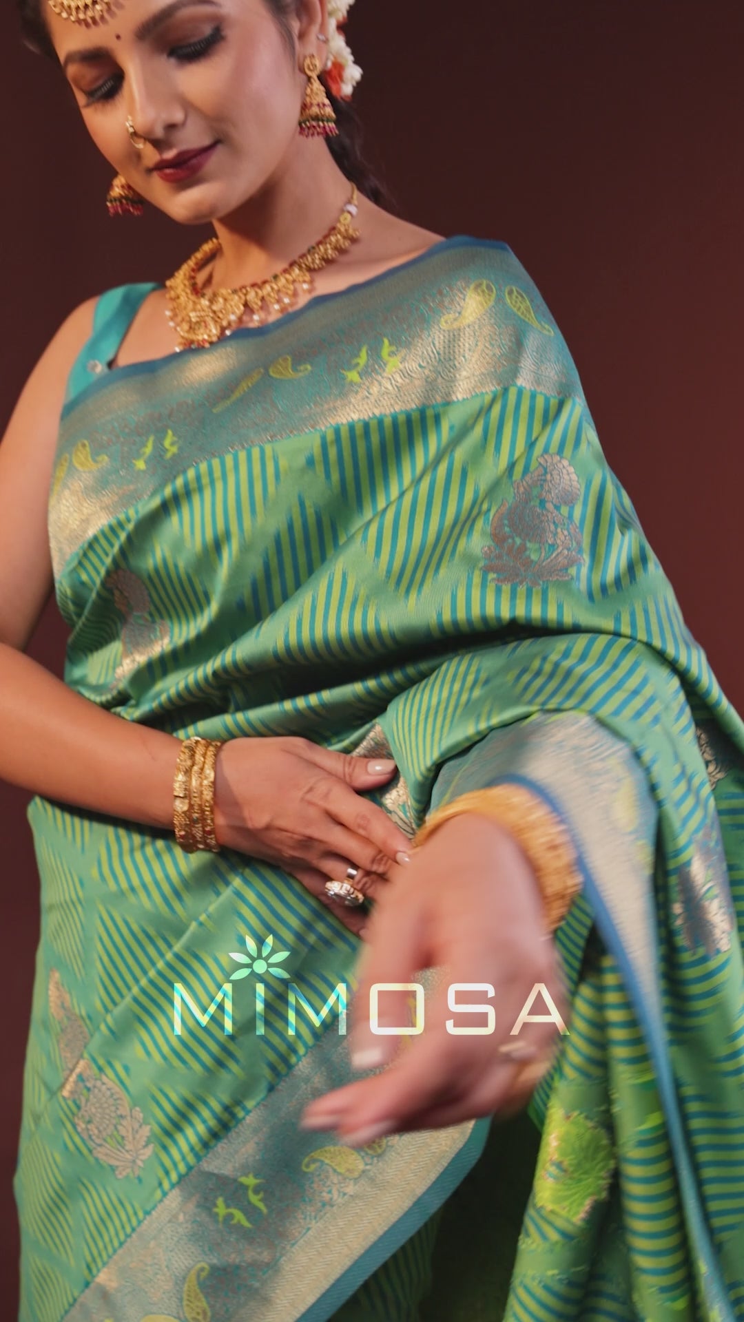 Mimosa Women's Woven Design Kanjivaram Style Art Silk Saree With Blouse Piece : SA00001648GRNFREE