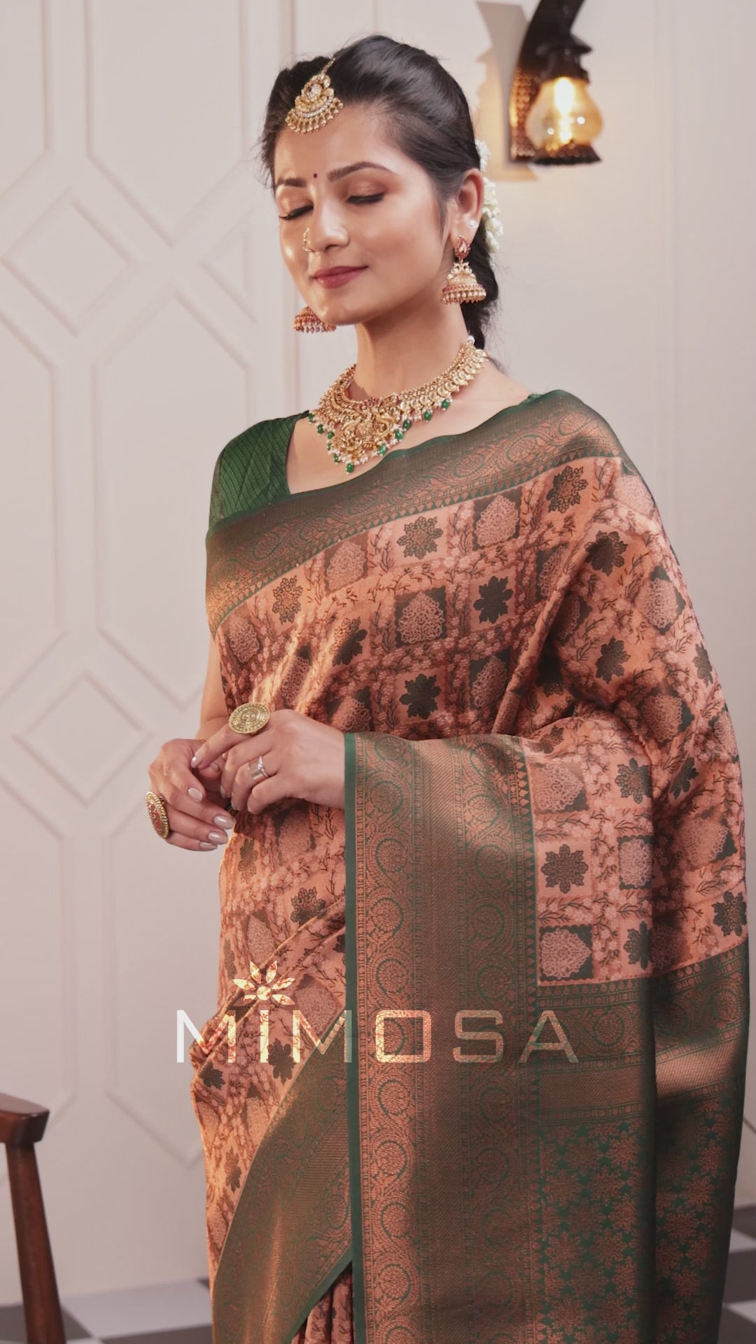 Mimosa Women's Woven Design Kanjivaram Style Art Silk Saree With Blouse Piece : SA00001791PCFREE