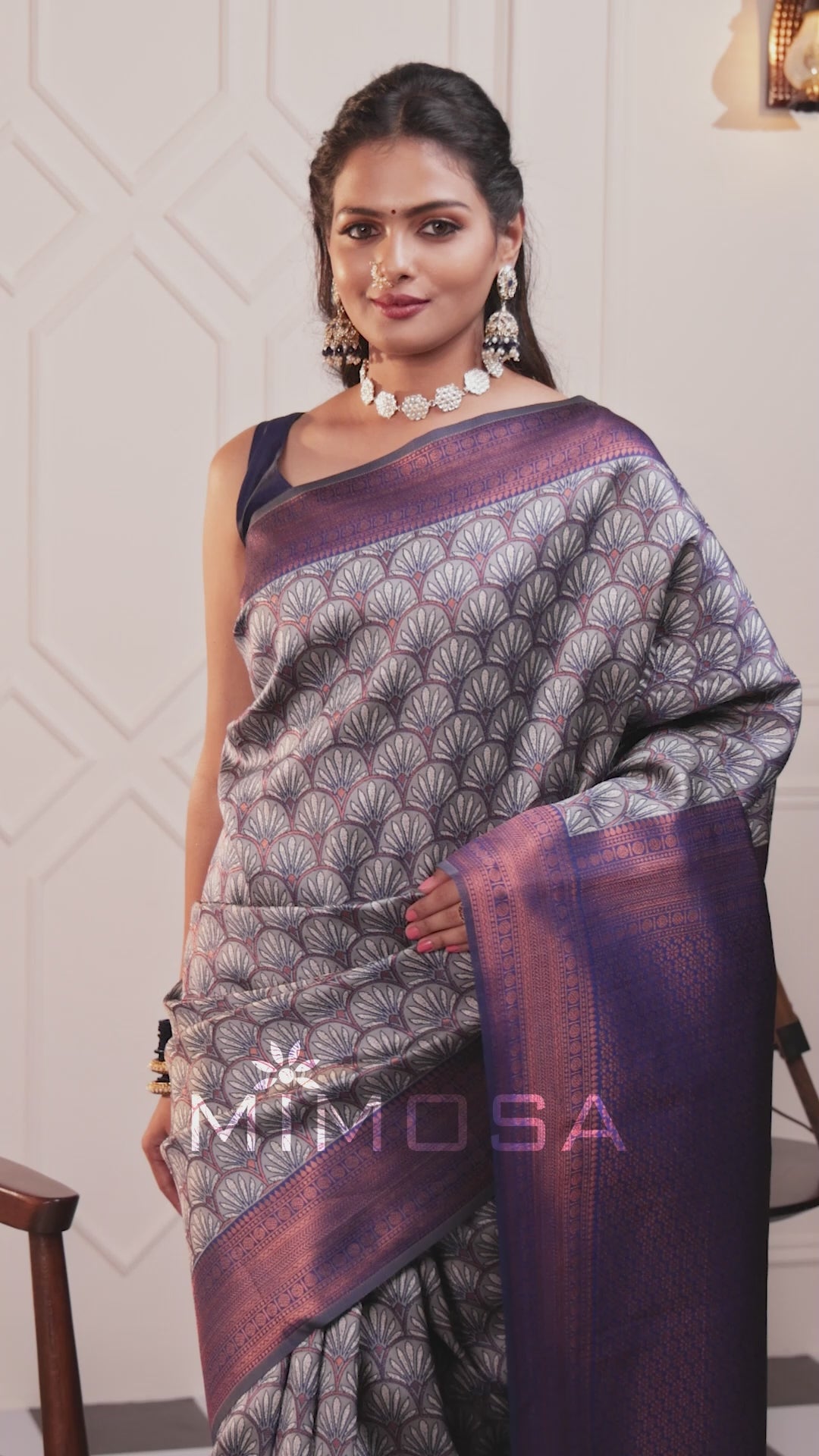 Mimosa Women's Woven Design Kanjivaram Style Art Silk Saree With Blouse Piece : SA00001790GYFREE