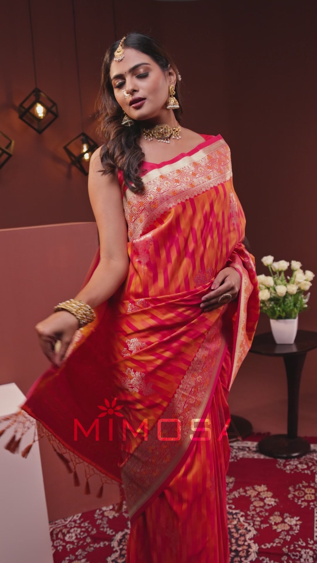 Mimosa Women's Woven Design Kanjivaram Style Art Silk Saree With Blouse Piece : SA00001647GDFREE