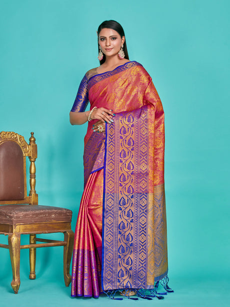 Mimosa Women's Woven Design Kanjivaram Art Silk Saree With Blouse Piece : SA00001292RNFREE