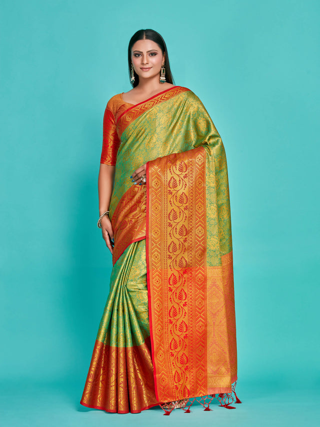 Mimosa Women's Woven Design Kanjivaram Art Silk Saree With Blouse Piece : SA00001292GRNFREE