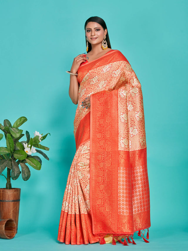 Mimosa Women's Woven Design Kanjivaram Art Silk Saree With Blouse Piece : SA00001283YLWFREE