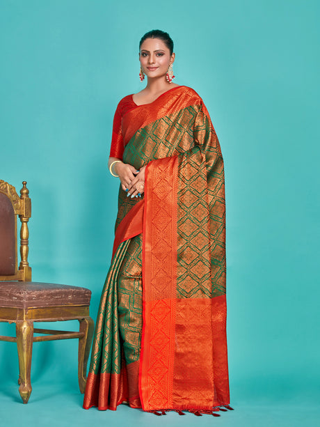 Mimosa Women's Woven Design Kanjivaram Art Silk Saree With Blouse Piece : SA00001289GRNFREE