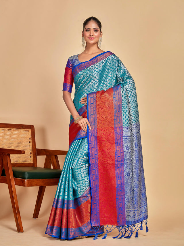 Mimosa Women's Woven Design Kanjivaram Art Silk Saree With Blouse Piece : SA00001285RMFREE