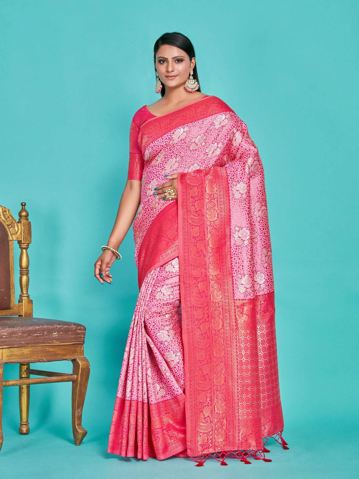 Mimosa Women's Woven Design Kanjivaram Art Silk Saree With Blouse Piece : SA00001283PNKFREE