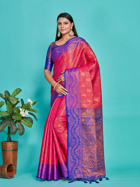 Mimosa Women's Woven Design Kanjivaram Art Silk Saree With Blouse Piece : SA00001294RNFREE