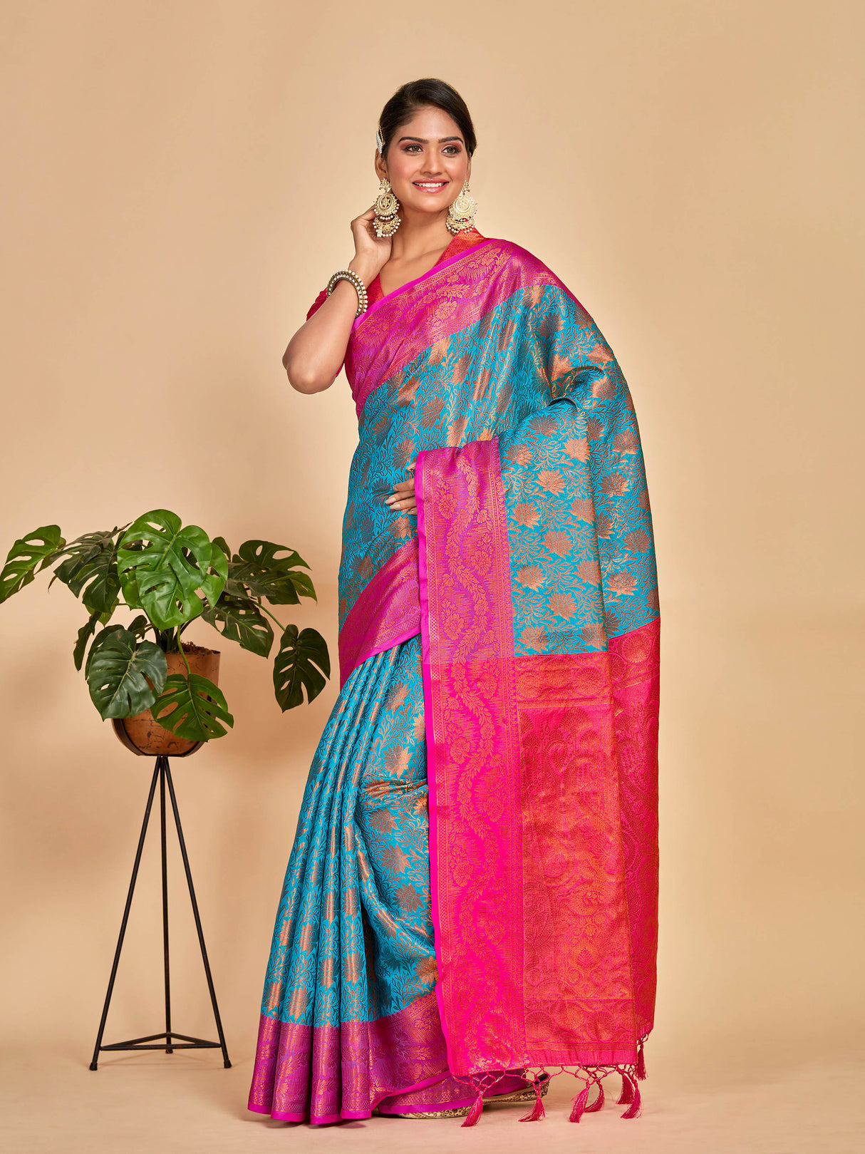 Mimosa Women's Woven Design Kanjivaram Art Silk Saree With Blouse Piece : SA00001294RMFREE