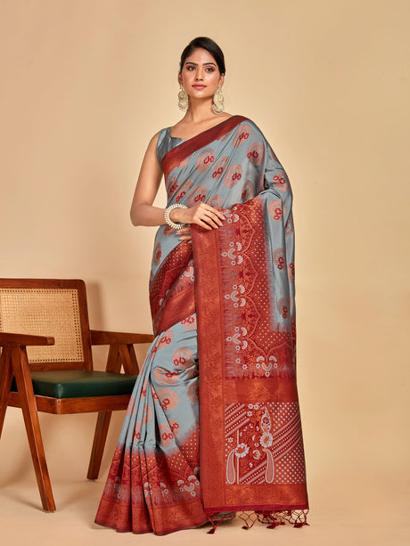 Mimosa Women's Woven Design Kanjivaram Art Silk Saree With Blouse Piece : SA00001295GYFREE