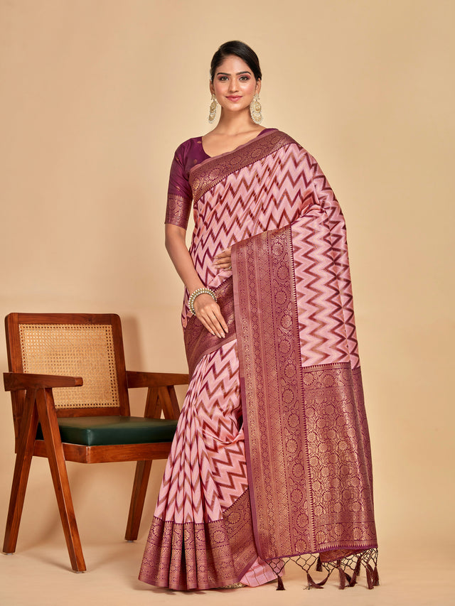 Mimosa Women's Woven Design Kanjivaram Art Silk Saree With Blouse Piece : SA00001280PNKFREE