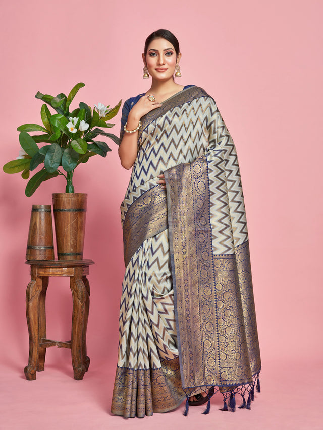 Mimosa Women's Woven Design Kanjivaram Art Silk Saree With Blouse Piece : SA00001280GYFREE