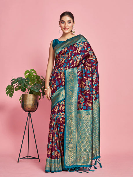 Mimosa Women's Woven Design Kanjivaram Art Silk Saree With Blouse Piece : SA00001279WNFREE