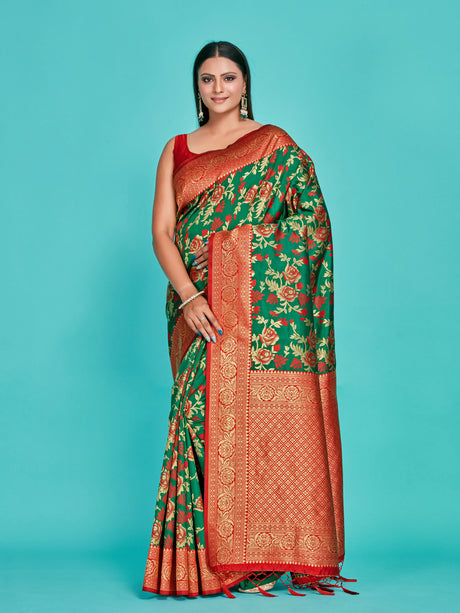 Mimosa Women's Woven Design Kanjivaram Art Silk Saree With Blouse Piece : SA00001279GRNFREE