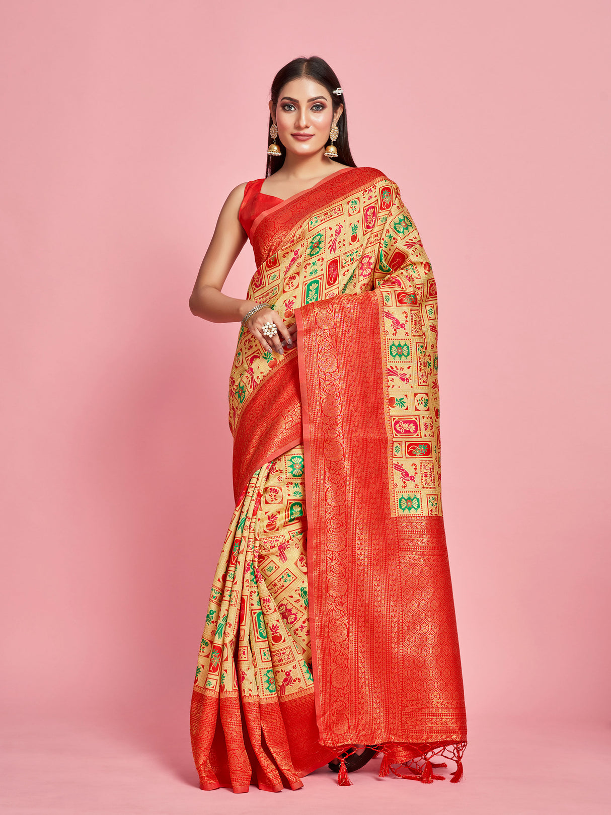 Mimosa Women's Woven Design Kanjivaram Art Silk Saree With Blouse Piece : SA00001277YLWFREE