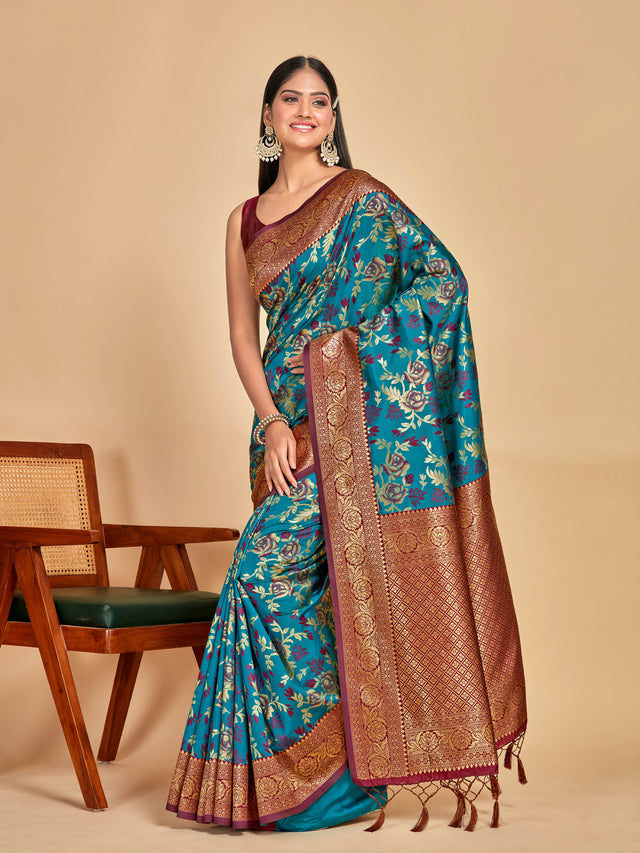 Mimosa Women's Woven Design Kanjivaram Art Silk Saree With Blouse Piece : SA00001279SFFREE