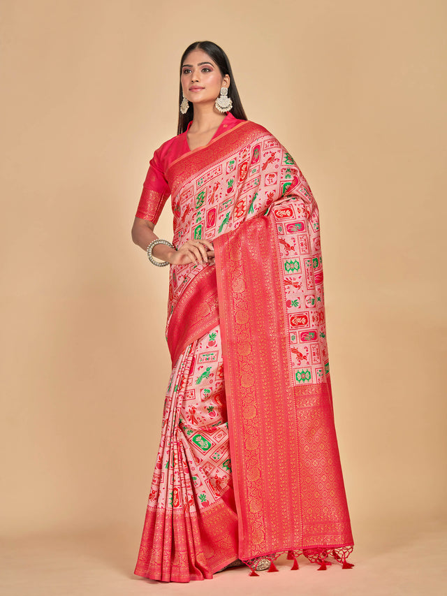 Mimosa Women's Woven Design Kanjivaram Art Silk Saree With Blouse Piece : SA00001277PNKFREE