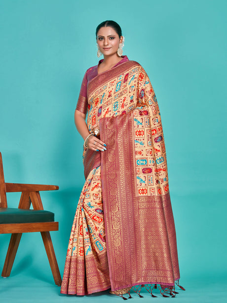 Mimosa Women's Woven Design Kanjivaram Art Silk Saree With Blouse Piece : SA00001277PCFREE