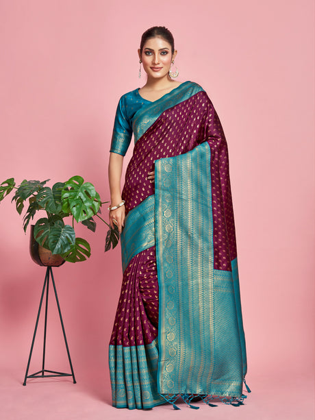 Mimosa Women's Woven Design Kanjivaram Art Silk Saree With Blouse Piece : SA00001276WNFREE