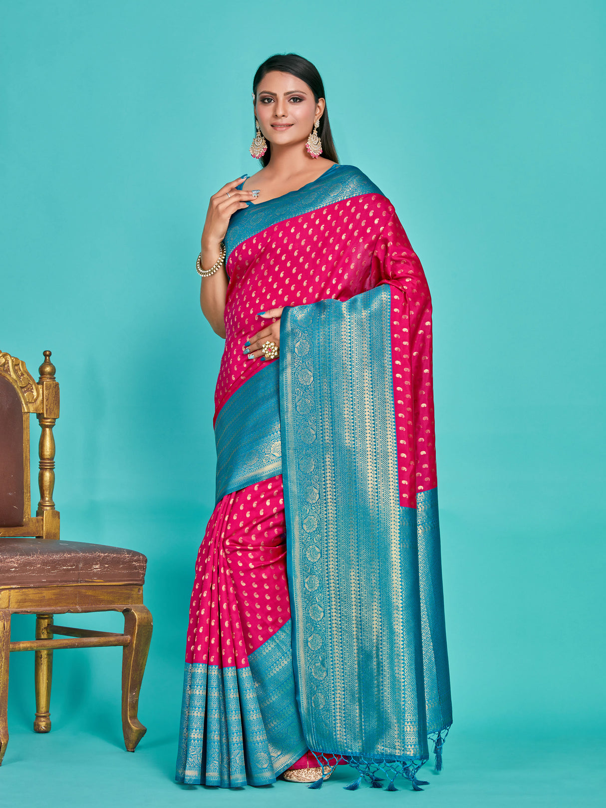 Mimosa Women's Woven Design Kanjivaram Art Silk Saree With Blouse Piece : SA00001276RNFREE