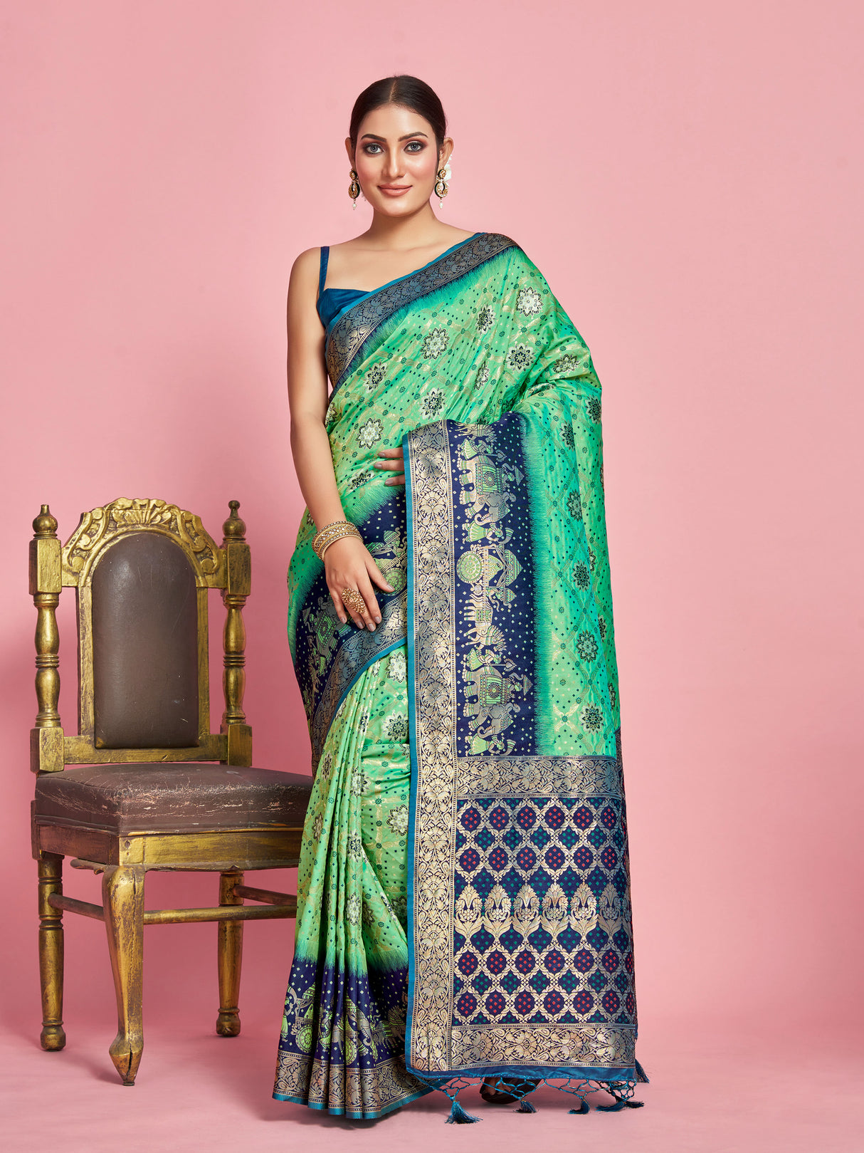 Mimosa Women's Woven Design Patola Art Silk Saree With Blouse Piece : SA00001296RMFREE