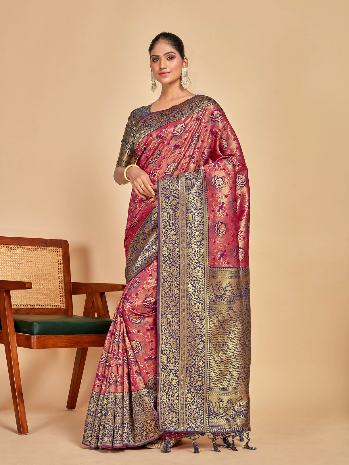 Mimosa Women's Woven Design Kanjivaram Art Silk Saree With Blouse Piece : SA00001261RNFREE