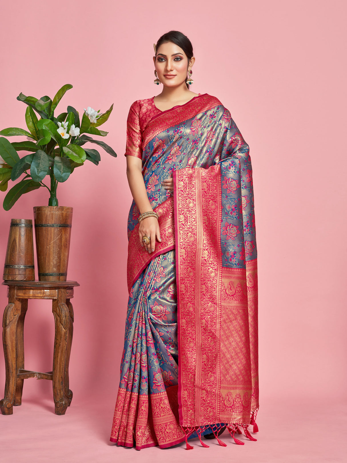 Mimosa Women's Woven Design Kanjivaram Art Silk Saree With Blouse Piece : SA00001261IBFREE