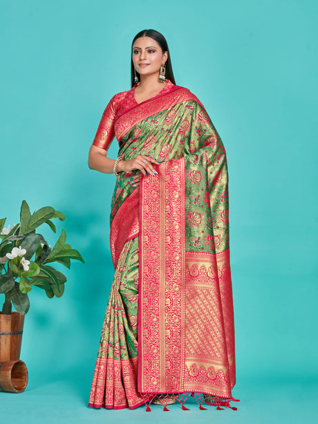 Mimosa Women's Woven Design Kanjivaram Art Silk Saree With Blouse Piece : SA00001261BGFREE