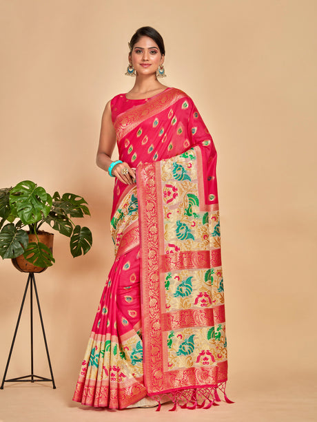 Mimosa Women's Woven Design Kanjivaram Art Silk Saree With Blouse Piece : SA00001259RNFREE