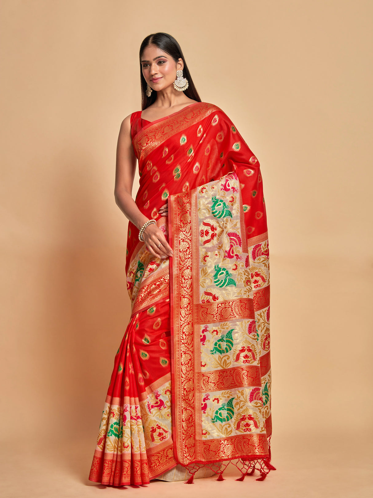 Mimosa Women's Woven Design Kanjivaram Art Silk Saree With Blouse Piece : SA00001259REDFREE