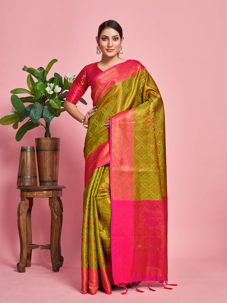 Mimosa Women's Woven Design Kanjivaram Art Silk Saree With Blouse Piece : SA00001289PSFREE