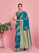 Mimosa Women's Woven Design Kanjivaram Linen Saree With Blouse Piece : SA00001258SFFREE