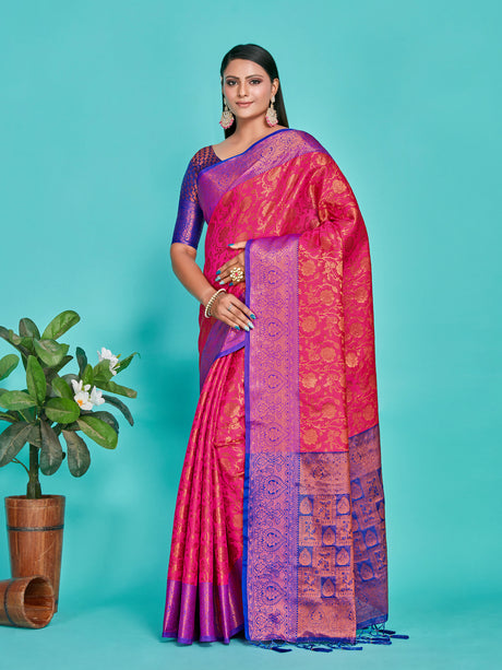 Mimosa Women's Woven Design Kanjivaram Art Silk Saree With Blouse Piece : SA00001291RNFREE