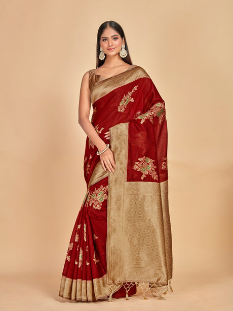 Mimosa Women's Woven Design Kanjivaram Linen Saree With Blouse Piece : SA00001258MRFREE