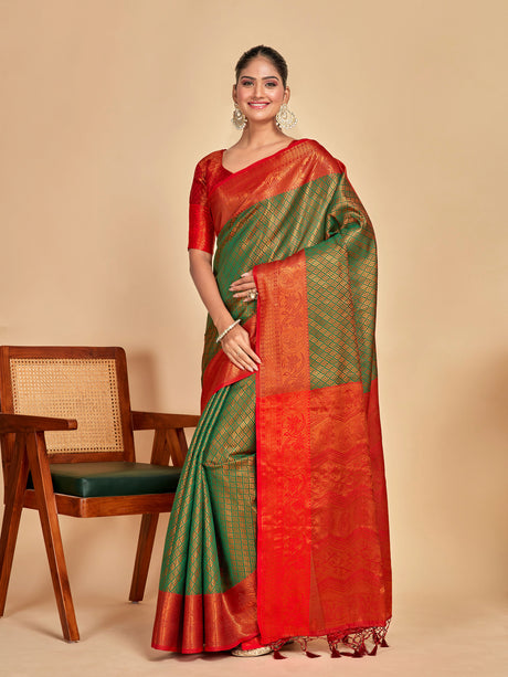 Mimosa Women's Woven Design Kanjivaram Art Silk Saree With Blouse Piece : SA00001293BGFREE