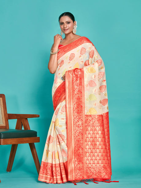 Mimosa Women's Woven Design Kanjivaram Linen Saree With Blouse Piece : SA00001248HWFREE