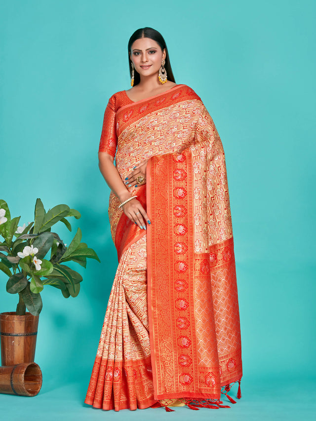 Mimosa Women's Woven Design Kanjivaram Art Silk Saree With Blouse Piece : SA00001247YLWFREE