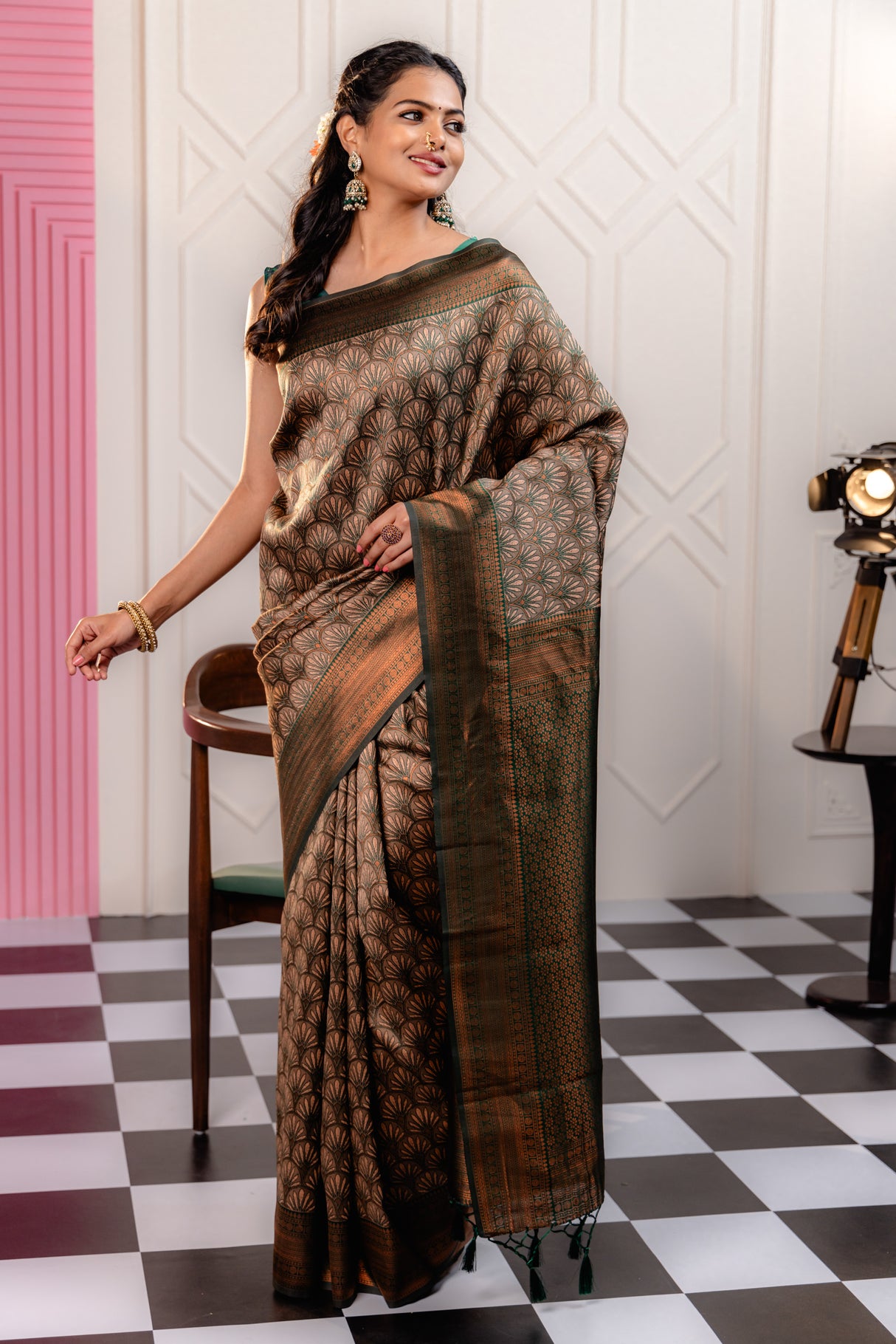 Mimosa Women's Woven Design Kanjivaram Style Art Silk Saree With Blouse Piece : SA00001790PCFREE