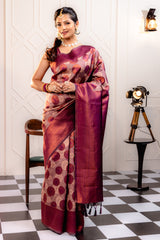 Mimosa Women's Woven Design Kanjivaram Style Art Silk Saree With Blouse Piece : SA00001789MJFREE